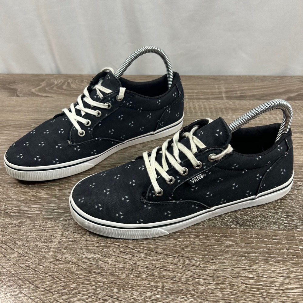 Vans Atwood Low Black Canvas Heart Print Sneakers Womens 7.5 721356